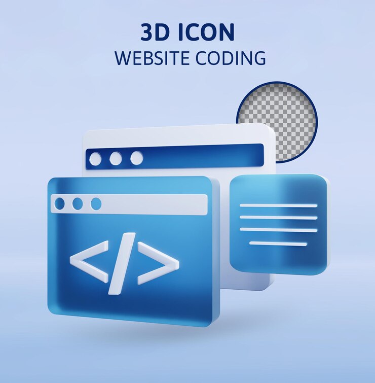 PSD ilustrasi rendering 3d pengkodean situs web
