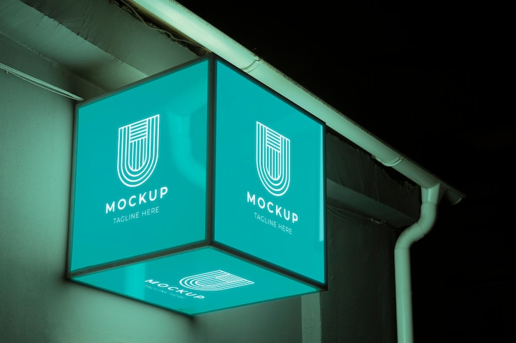PSD im freien business light sign mock-up