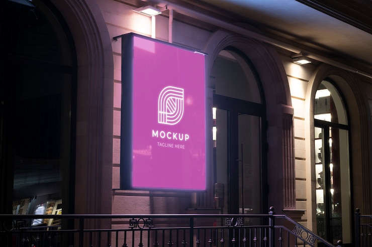 PSD im freien business light sign mock-up