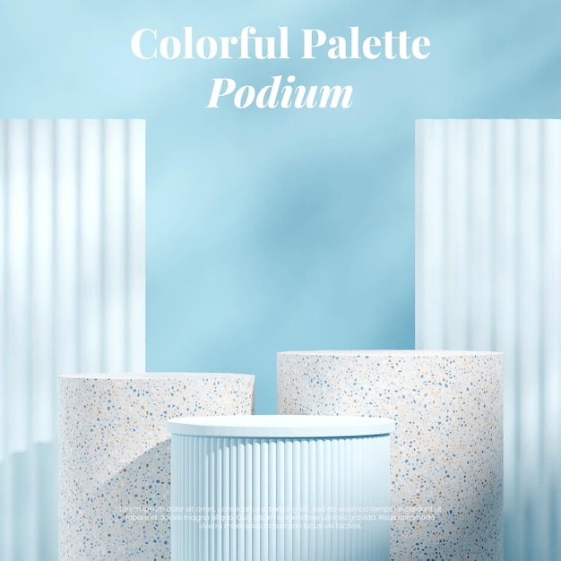 im Quadrat mit blauem Hintergrund 3D-Rendering leeres Mockup-Terrazzo-Podium