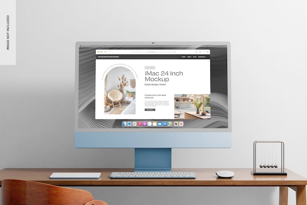 iMac en el escenario de Office Mockup vista delantera