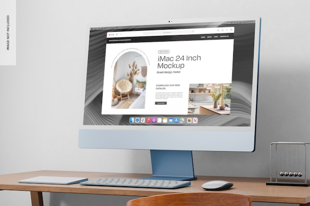 iMac en el escenario de Office Mockup vista derecha
