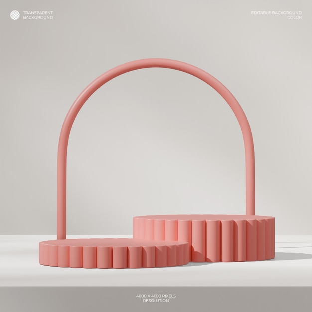 PSD l'image 3d de l'arc de couleur rose rend le fond transparent du podium cylindrique incurvé en carré