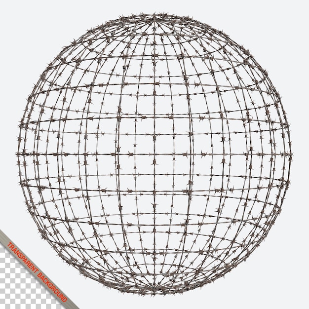 PSD image 3d de fil de fer barbelé rouillé en forme de sphère