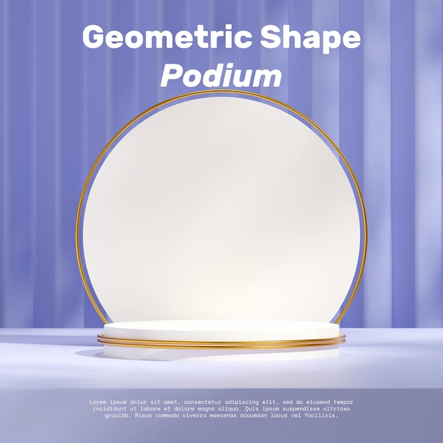 Image 3d rendu maquette vierge podium blanc et or sur fond de mur carré violet clair