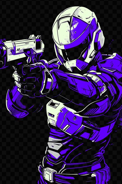 PSD une image bleue et violette d'un robot avec un pistolet pointant un pistolet