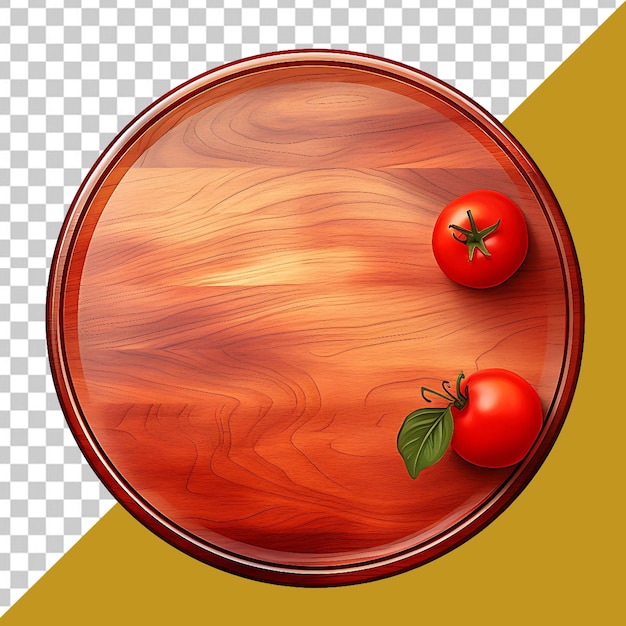 PSD une image d'un bol en bois avec des tomates et des feuilles sur un fond transparent