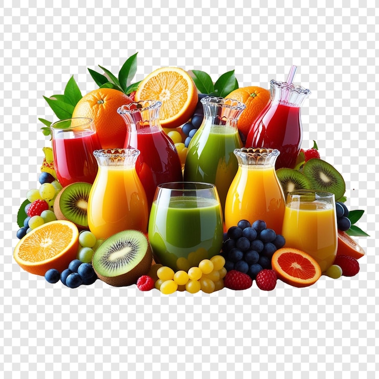 PSD une image d'un bouquet de fruits et légumes avec une image de fruit et un verre de jus