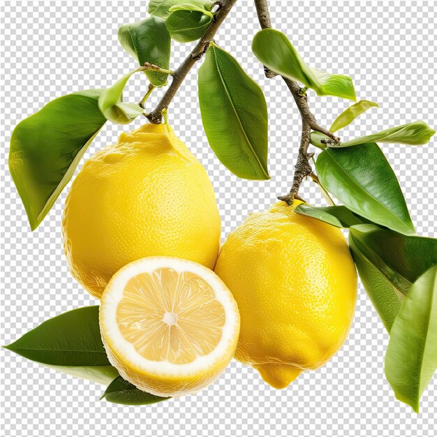 PSD une image de citrons et de feuilles avec les mots citrons dessus