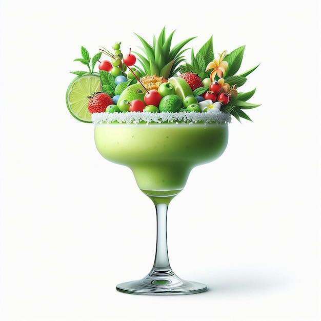 PSD une image d'un cocktail vert avec une fraise dessus