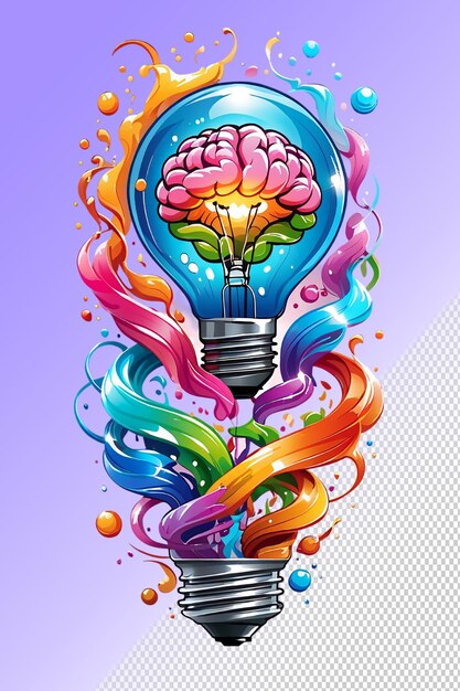 PSD une image colorée d'une ampoule avec un cerveau dessus