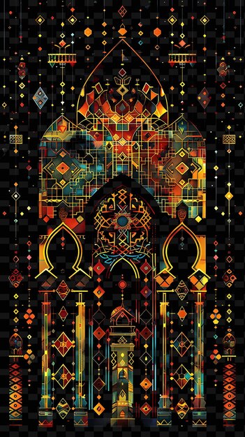 PSD une image colorée d'une mosquée avec un motif de dessin