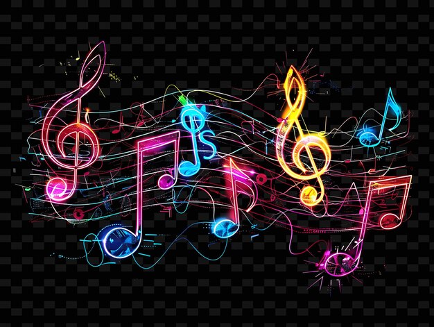 PSD une image colorée d'une note musicale avec des notes musicales et un fond noir