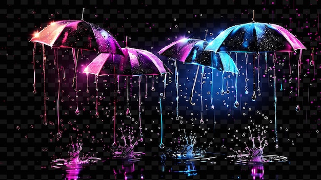 PSD une image colorée de parapluies avec des gouttes d'eau sur eux