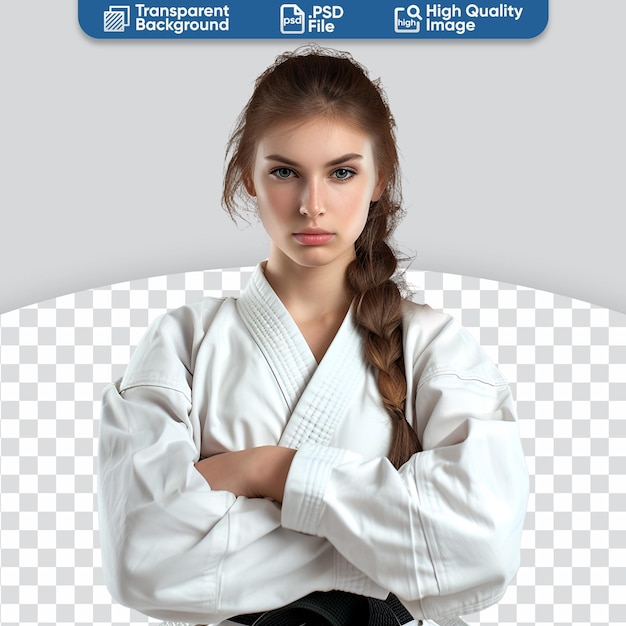 PSD image d'une combattante en uniforme de taekwondo, de judo, de jiu-jitsu et de karaté.