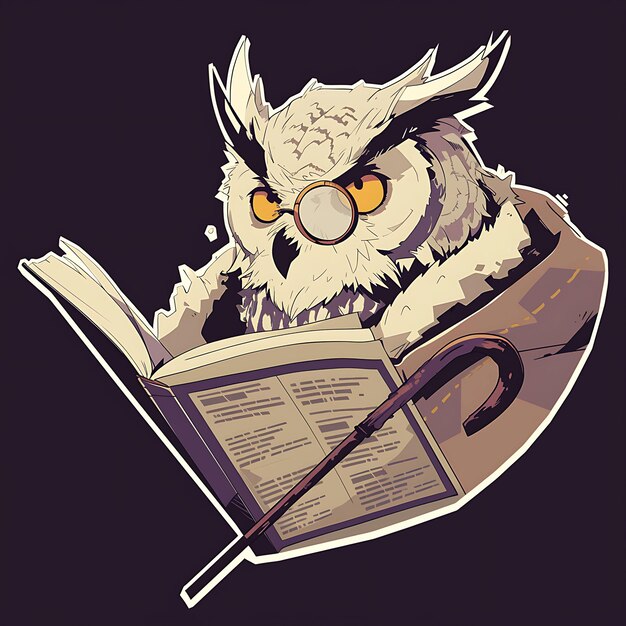 PSD une image de dessin animé d'un hibou lisant un livre avec un livre ouvert