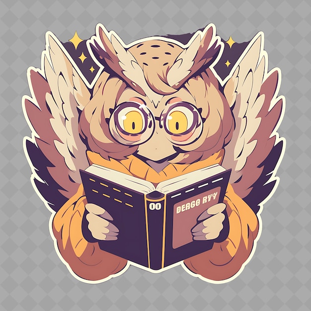 PSD une image de dessin animé d'un hibou lisant un livre