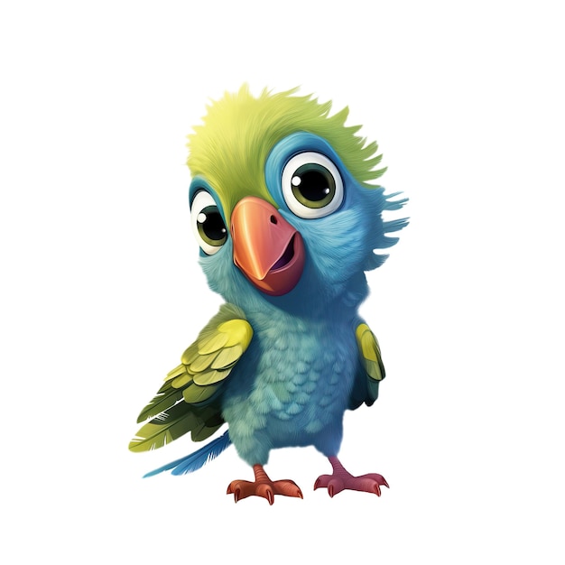 Une image de dessin animé d'un perroquet bleu et vert avec un bec jaune et une tête verte.