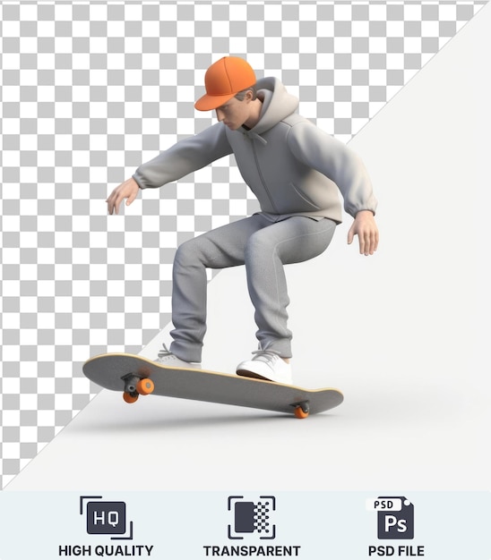 PSD image d'un dessin animé de skateboarder 3d exécutant des tours défiant la gravité