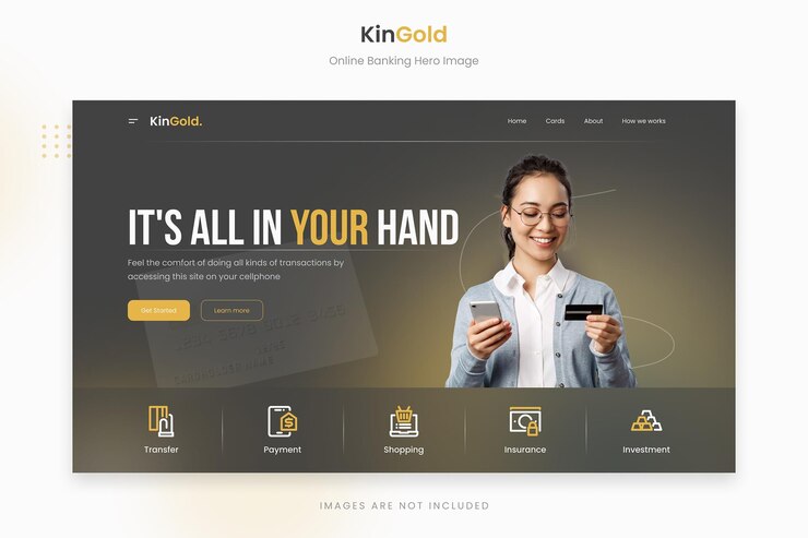PSD image du héros de la banque en ligne professionnelle moderne kingold