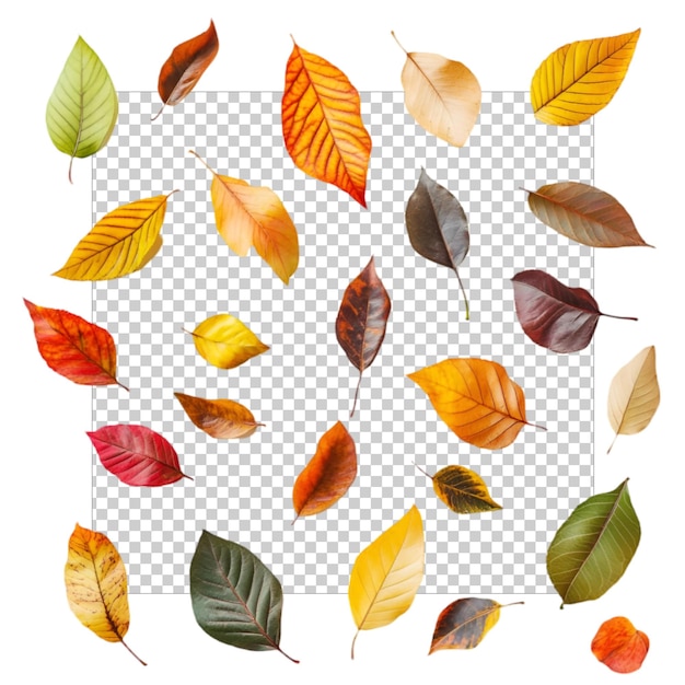 une image de feuilles d'automne sur une grille avec un fond transparent