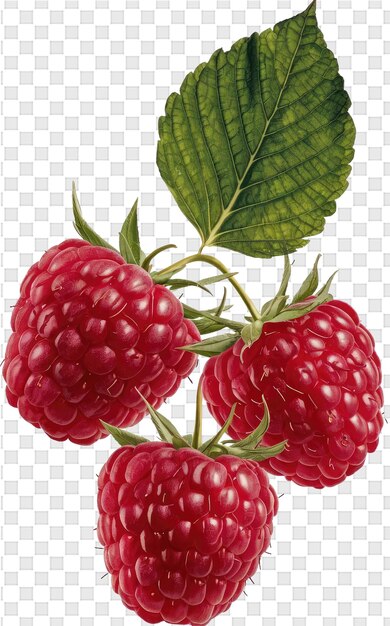 PSD une image de framboises avec des feuilles vertes