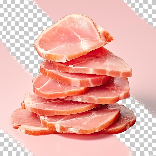 PSD image en gros plan haute résolution de tranches de jambon bouilli isolées sur fond transparent