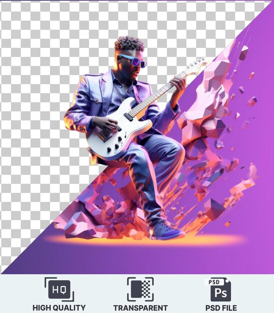 PSD image d'un guitariste électrique 3d dans une performance en solo