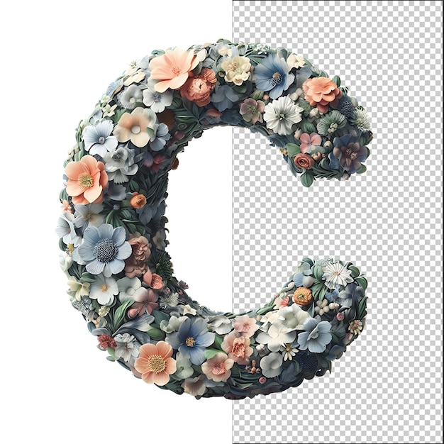 Image isolée de la lettre «D» faite avec des fleurs colorées PSD PNG