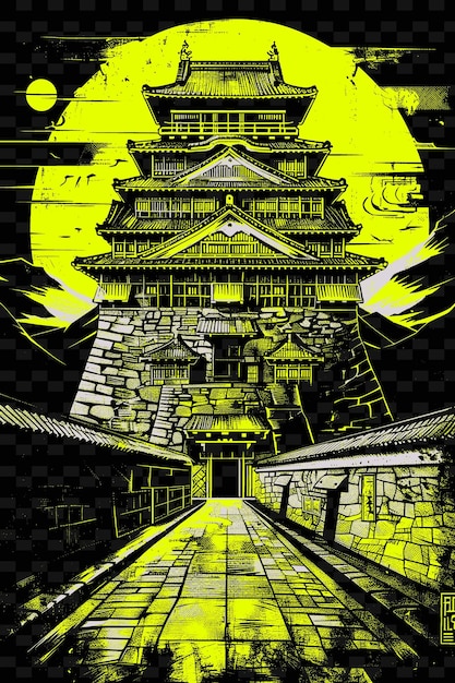 PSD une image jaune et noire d'une pagode