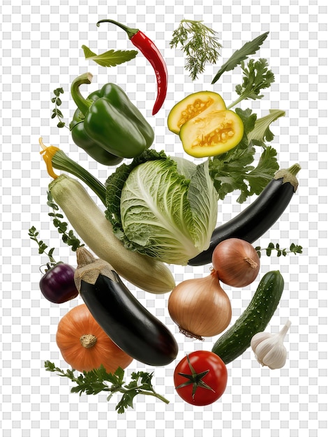 PSD une image de légumes, y compris des concombres, des oignons, des œufs et des concombres