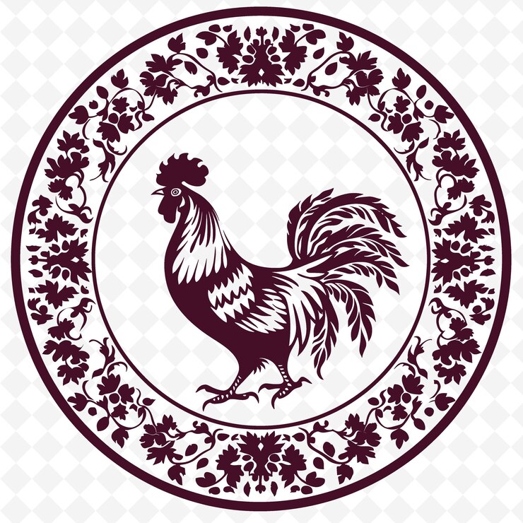 PSD une image en noir et blanc d'un coq avec un motif floral