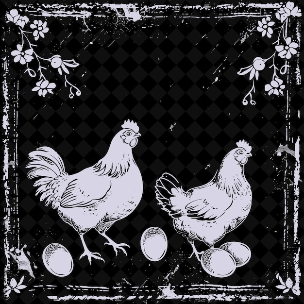 PSD une image en noir et blanc d'une poule et d'un œuf