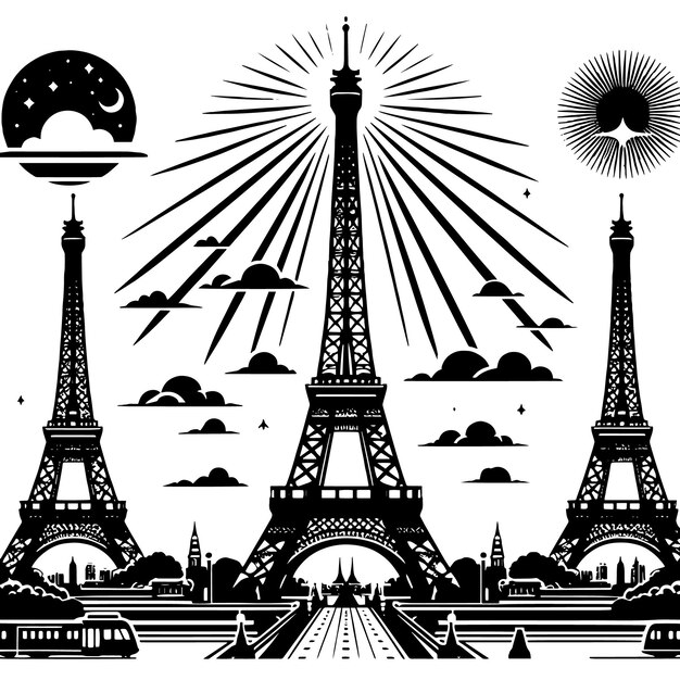 PSD une image en noir et blanc d'une tour eiffel