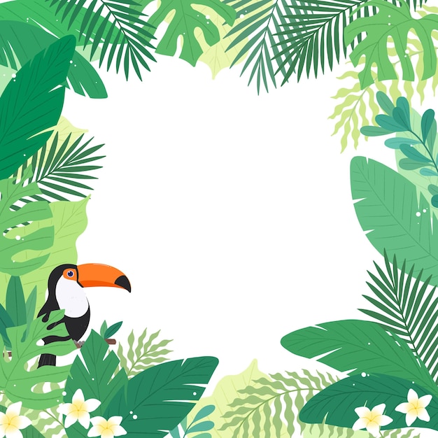 une image d'un oiseau tropical avec des feuilles tropicales