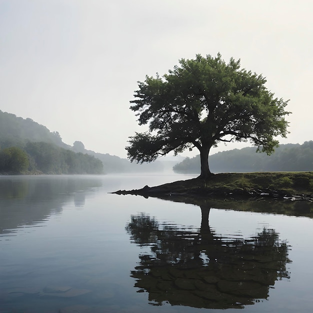 PSD une image paisible d'arbres le long de la rivière