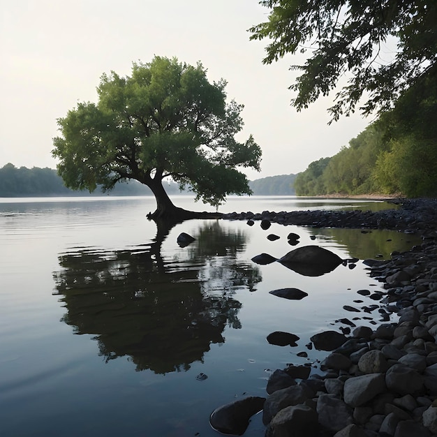 PSD une image paisible d'arbres le long de la rivière