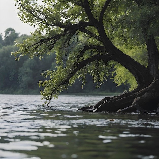 PSD une image paisible d'arbres le long de la rivière