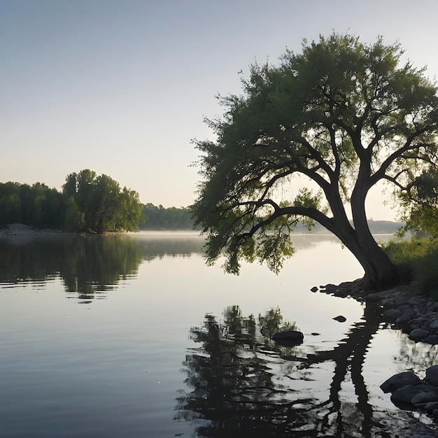 PSD une image paisible d'arbres le long de la rivière