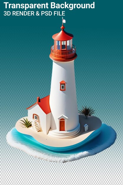 PSD une image d'un phare avec un toit rouge et un palmier en bas