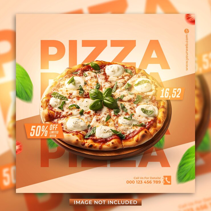 PSD une image d'une pizza avec les mots pizza et une photo d'une pizza