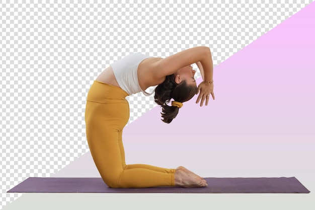 PSD image png ou psd d'une femme faisant une pose de yoga sur un tapis