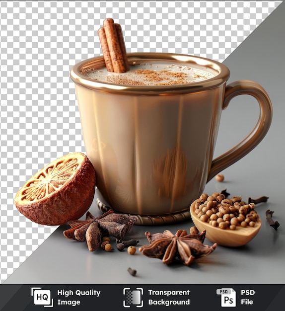 PSD image psd délicieux masala indien chai avec des épices dans une tasse