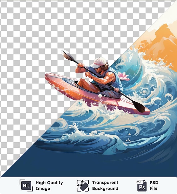 PSD image psd kayaker en 3d qui s'attaque à l'eau blanche