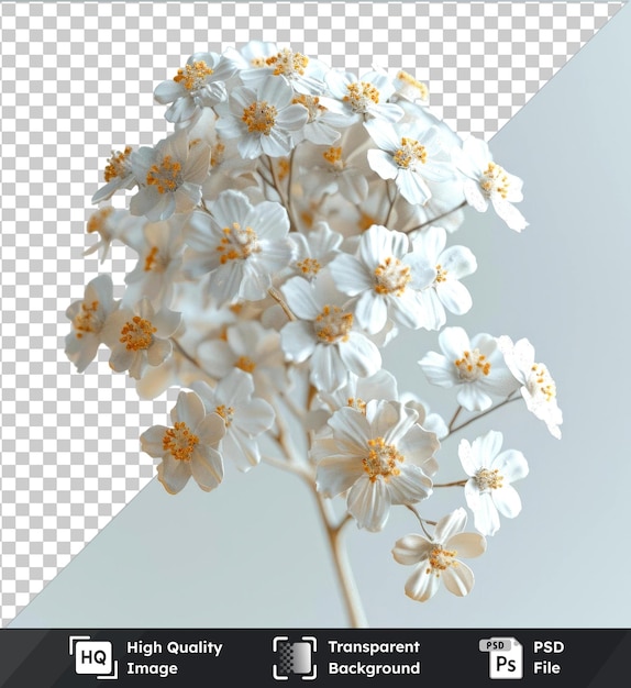 PSD image psd premium transparente de fleurs de yarrow blanches et jaunes sous un ciel bleu