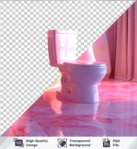 PSD image psd premium transparente d'un papier toilette dans une salle de bain avec un rideau rose et blanc
