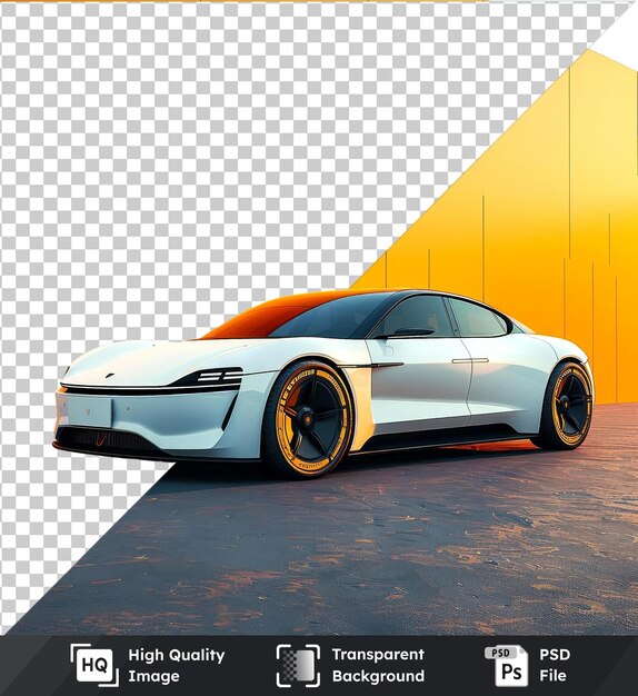 Image Psd Premium Transparente D'une Voiture électrique Blanche Garée Devant Une Orange Et Jaune