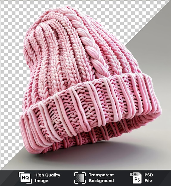 PSD image psd transparente d'un chapeau tricoté rose sur fond gris avec une ombre sombre