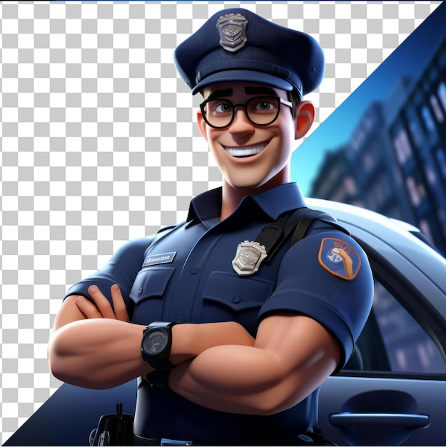 PSD image psd transparente dessin animé d'un policier en 3d patrouillant dans les rues