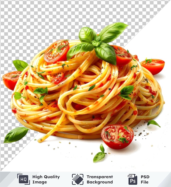 PSD image psd transparente de pâtes italiennes avec tomate et basilic